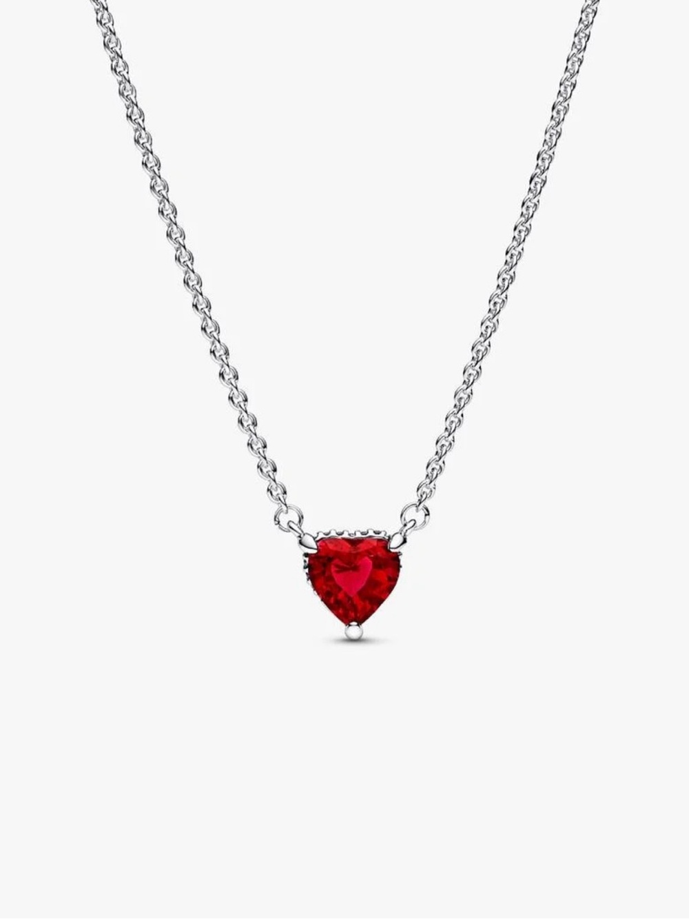 Pandora Silver Necklace with Red Heart Crystal Pendant